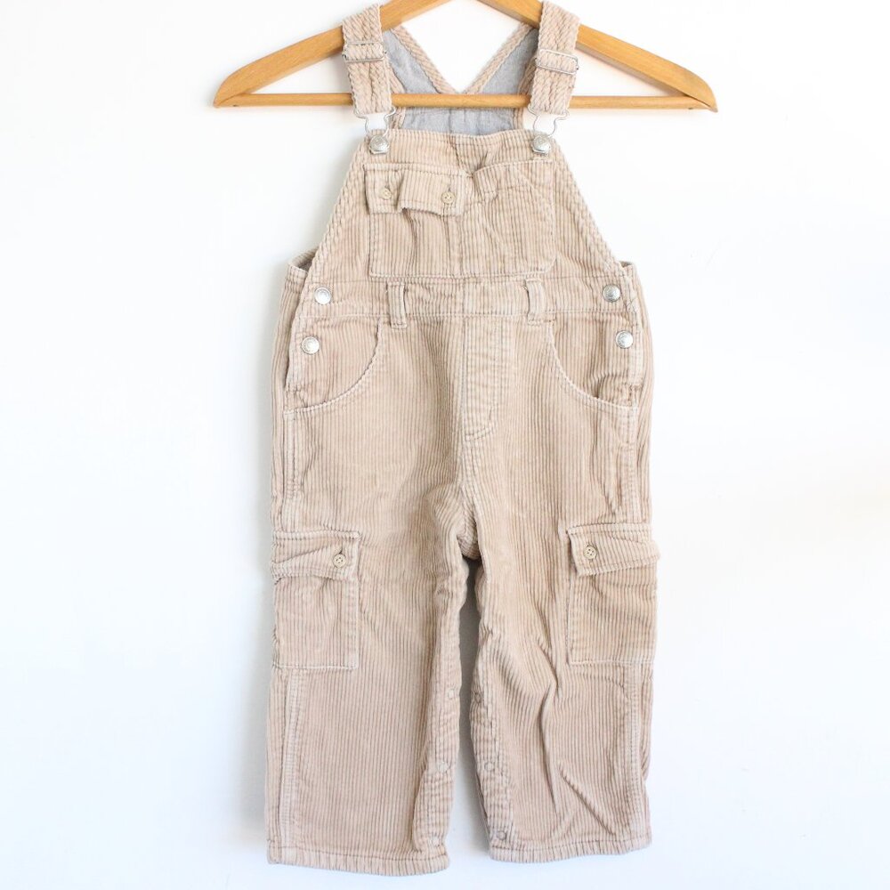 Baby Gap Boys Insulated Corduroy Cargo Overalls Adj Tan Grey Warm Legs Sz 2T